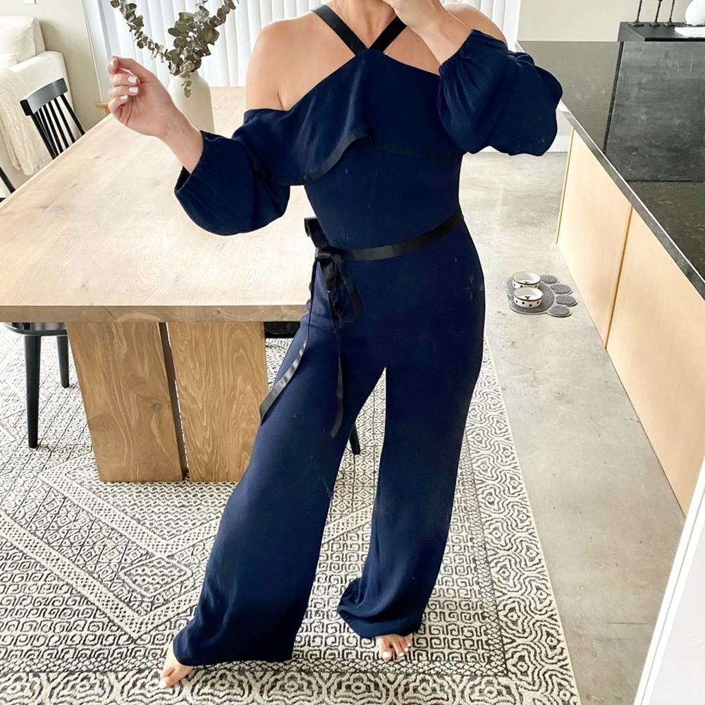 Alexis Navy Off-Shoulder Ruffle Jumpsuit - Picture 3 of 6